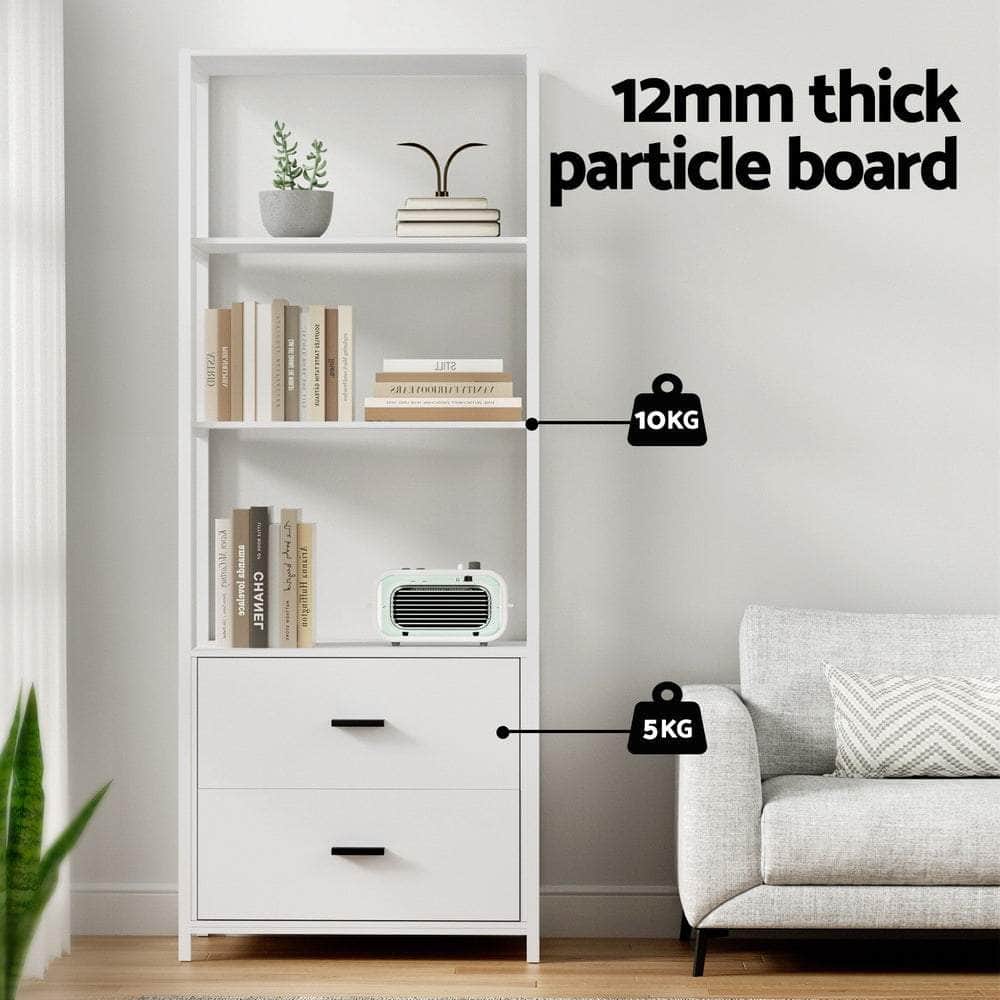 Bookshelf Display Shelf 2 Drawers 152CM White | 152Cm