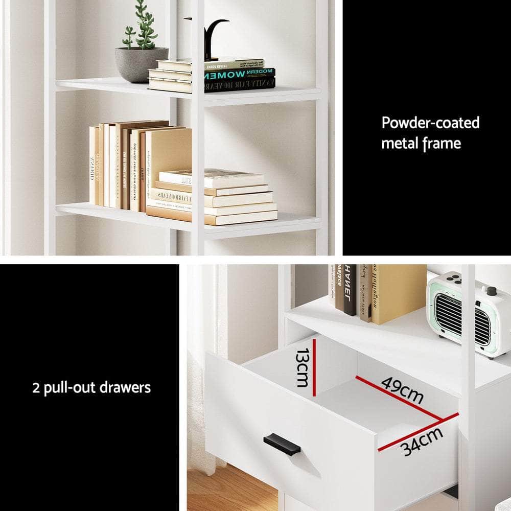 Bookshelf Display Shelf 2 Drawers 152CM White, Bookcases & Shelves