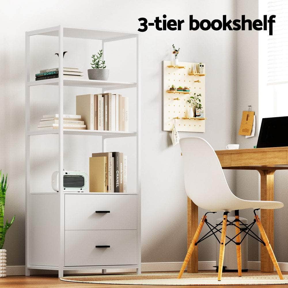 Bookshelf Display Shelf 2 Drawers 152CM White | Bookcases & Shelves