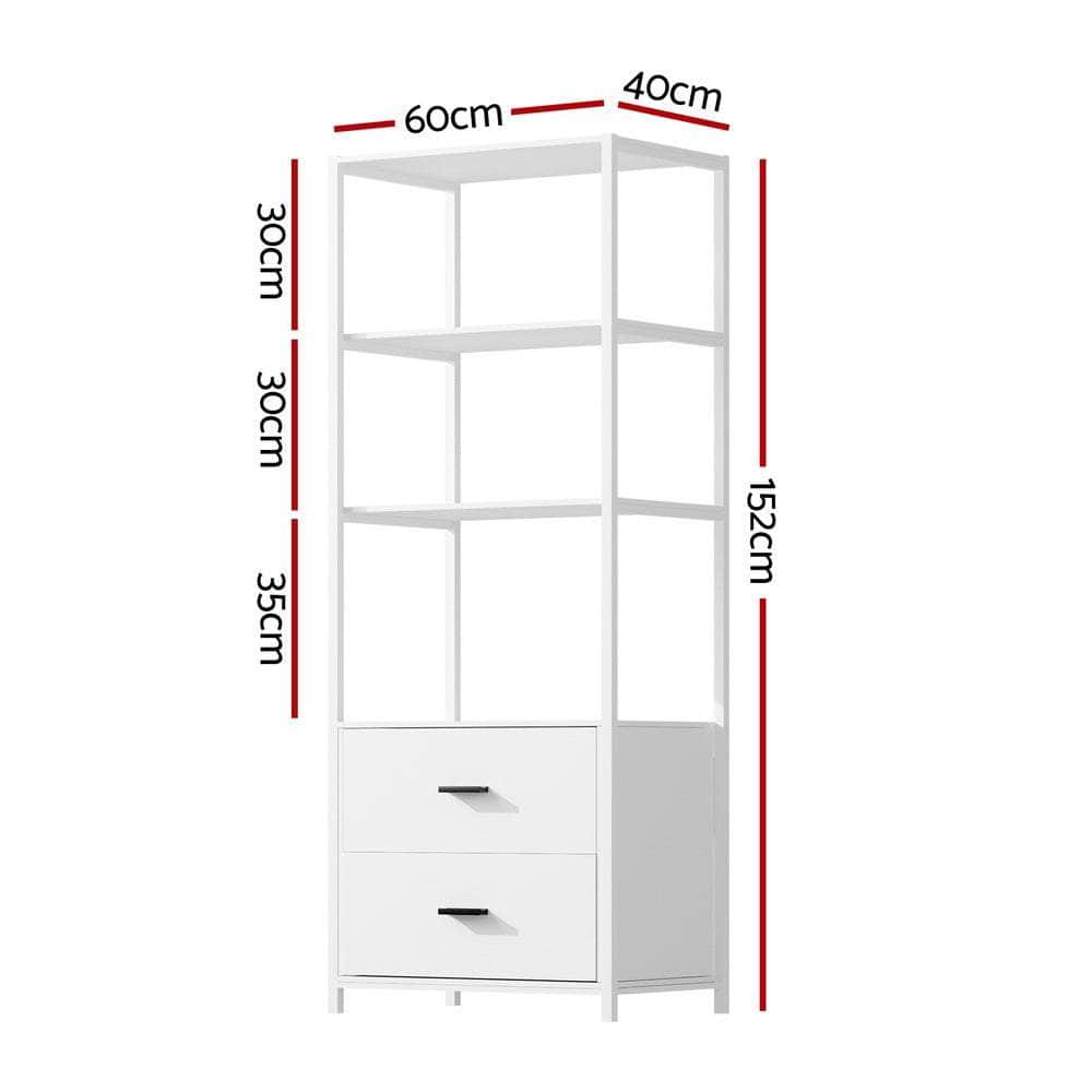 Bookcases & Shelves - Bookshelf Display Shelf 2 Drawers 152CM White