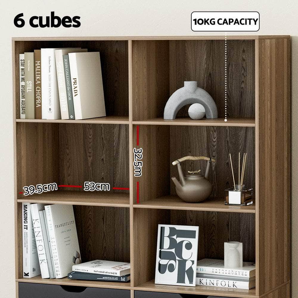 Bookshelf With 4 Drawers - Mitzi Oak And Blue