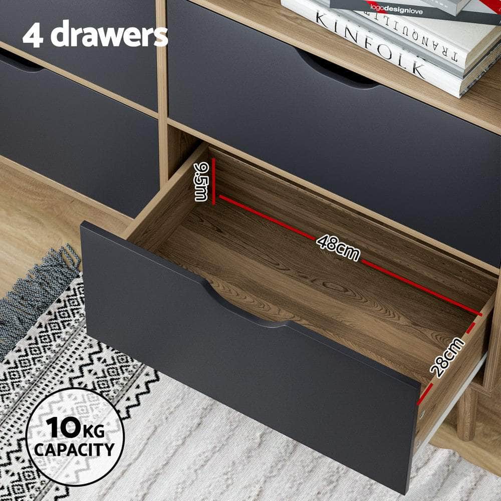 Bookshelf With 4 Drawers - Mitzi Oak And Blue