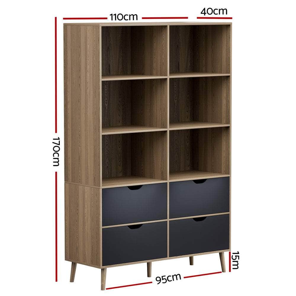 Bookshelf With 4 Drawers - Mitzi Oak And Blue