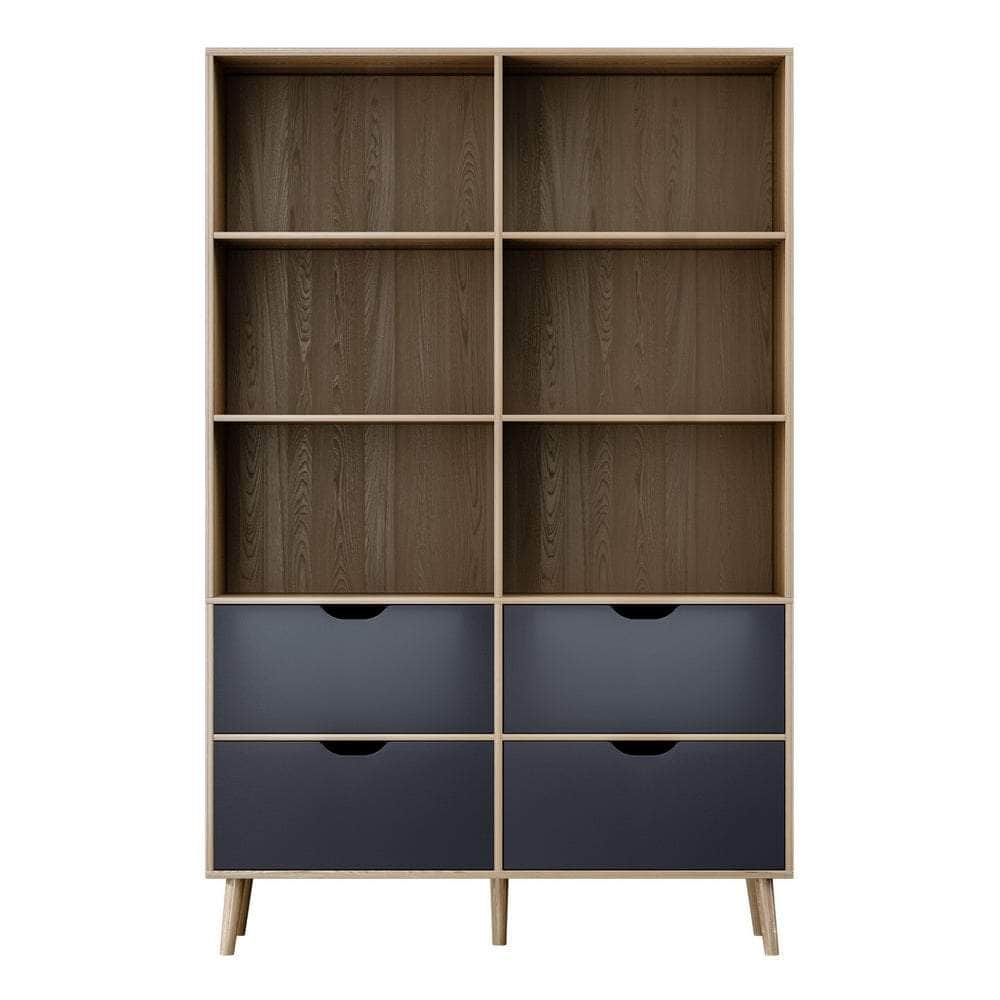 Bookshelf With 4 Drawers - Mitzi Oak And Blue