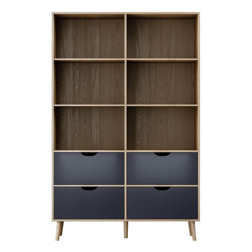 Bookshelf with 4 Drawers - MITZI Oak and Blue