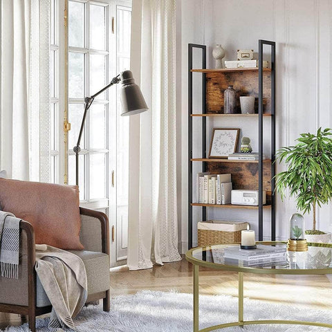 Bookshelf With 5 Shelves Rustic Brown And Black