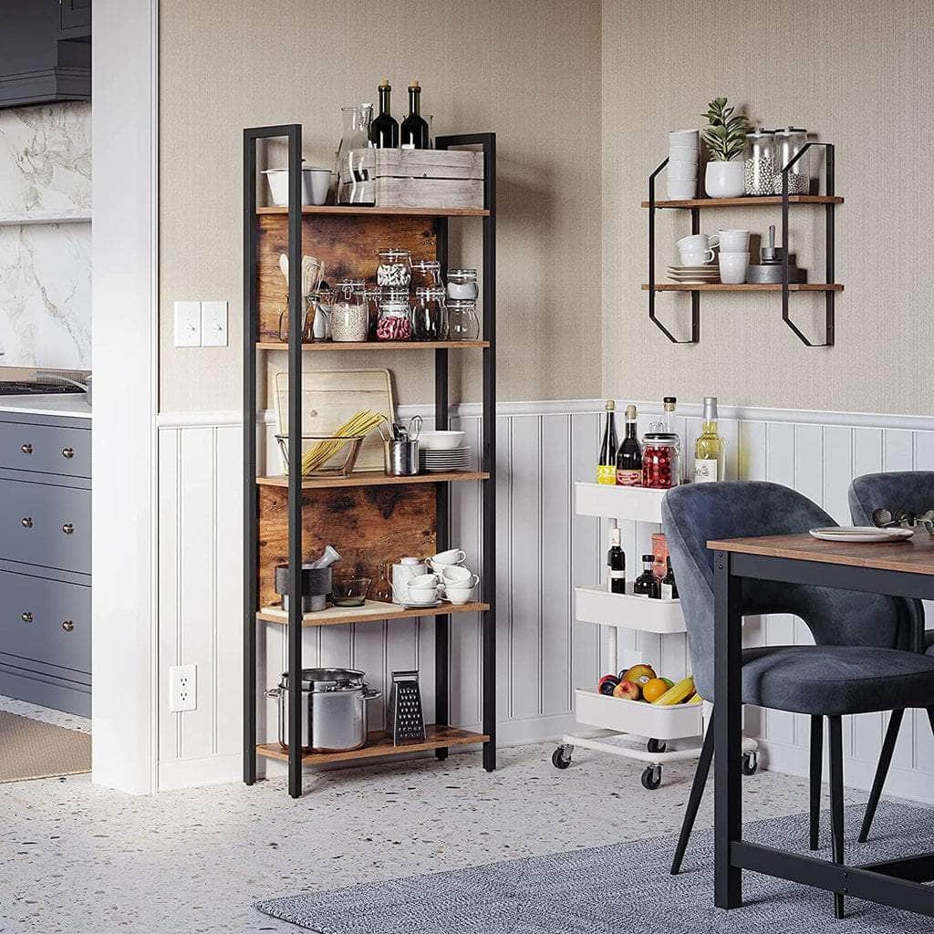 Bookshelf With 5 Shelves Rustic Brown And Black