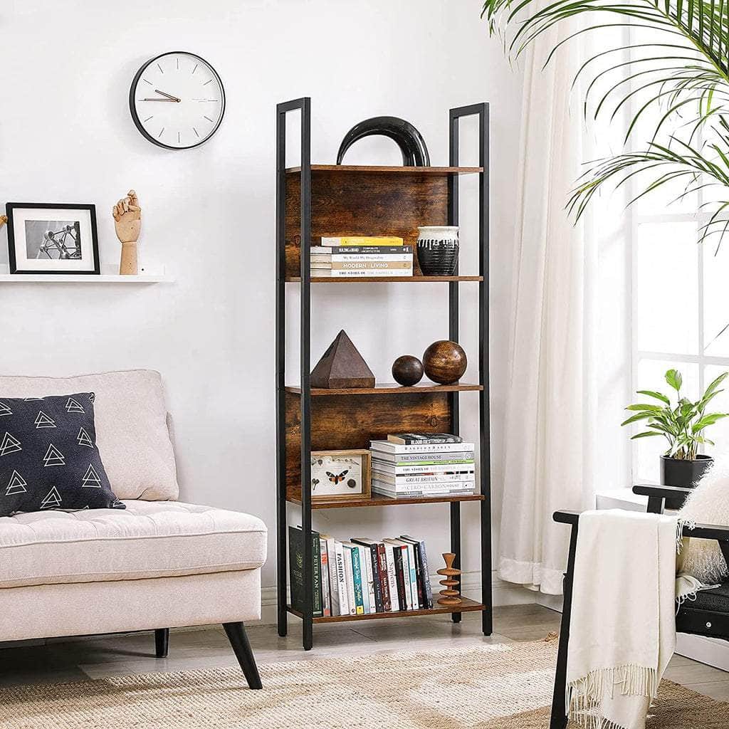 Bookshelf With 5 Shelves Rustic Brown And Black