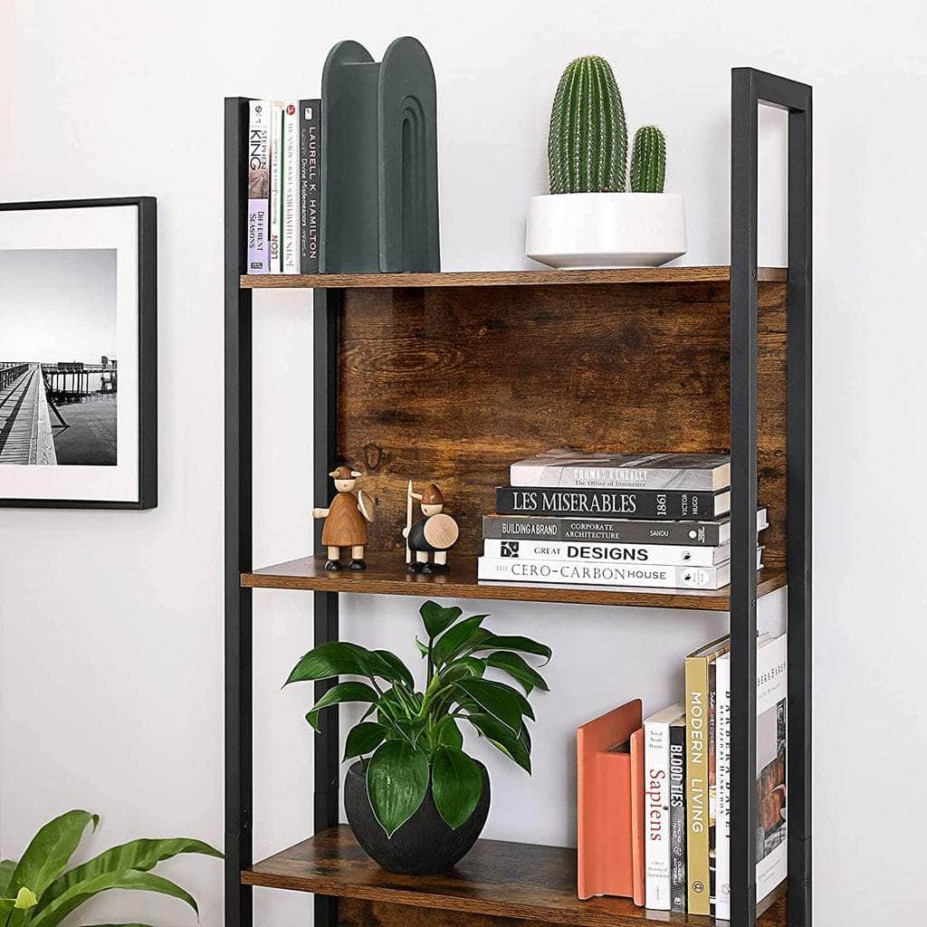 Bookshelf With 5 Shelves Rustic Brown And Black