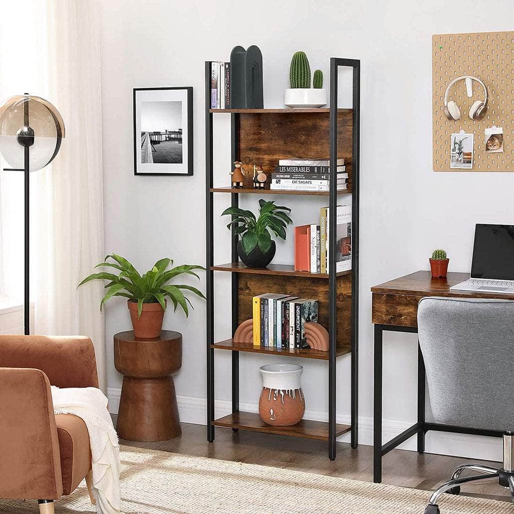 Bookshelf With 5 Shelves Rustic Brown And Black