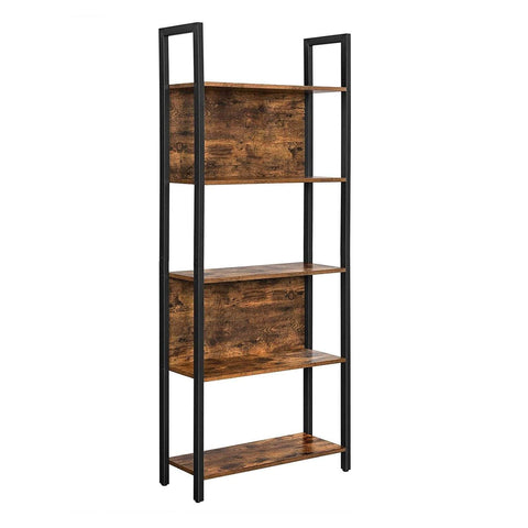 Bookshelf with 5 Shelves Rustic Brown and Black LLS025B01