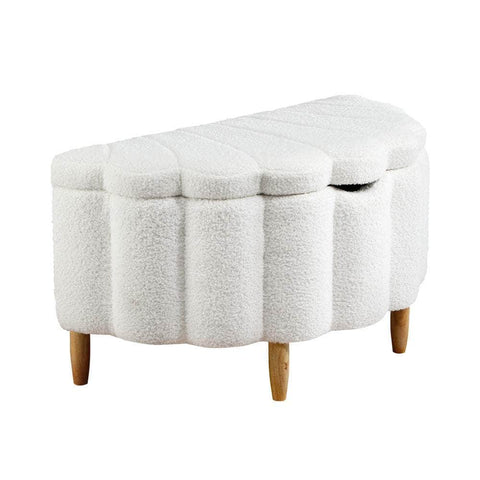 Boucle Bed Frame with Ottoman Set Scallop Shaped Sherpa Bedhead Double