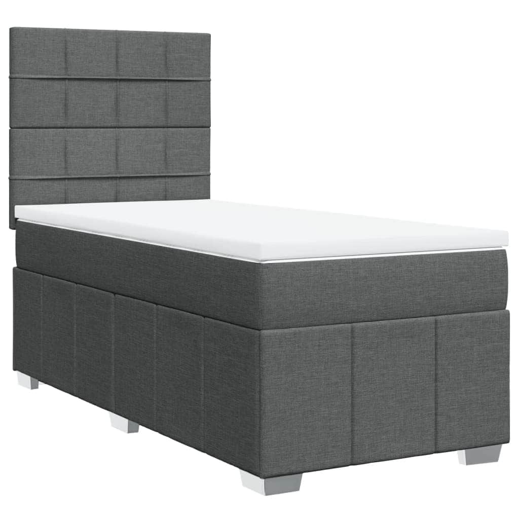 Boxspringbett Grey Box Spring Bed with Mattress Dark Grey King Single Fabric – Simple deals
