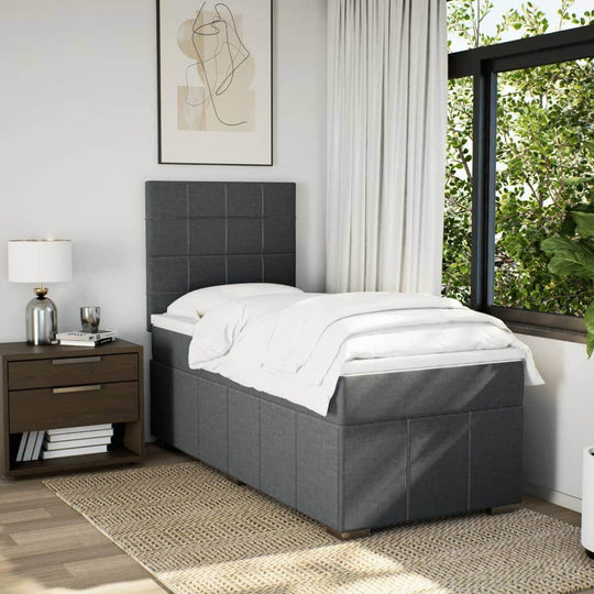 Box Spring Bed with Mattress Dark Grey King Single Fabric | Grey colour