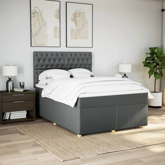 Box Spring Bed with Mattress Dark Grey Queen | Grey colour