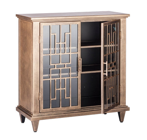 Brass Finish Iron Glass Buffet Sideboard Cabinet with 3-Level Storage