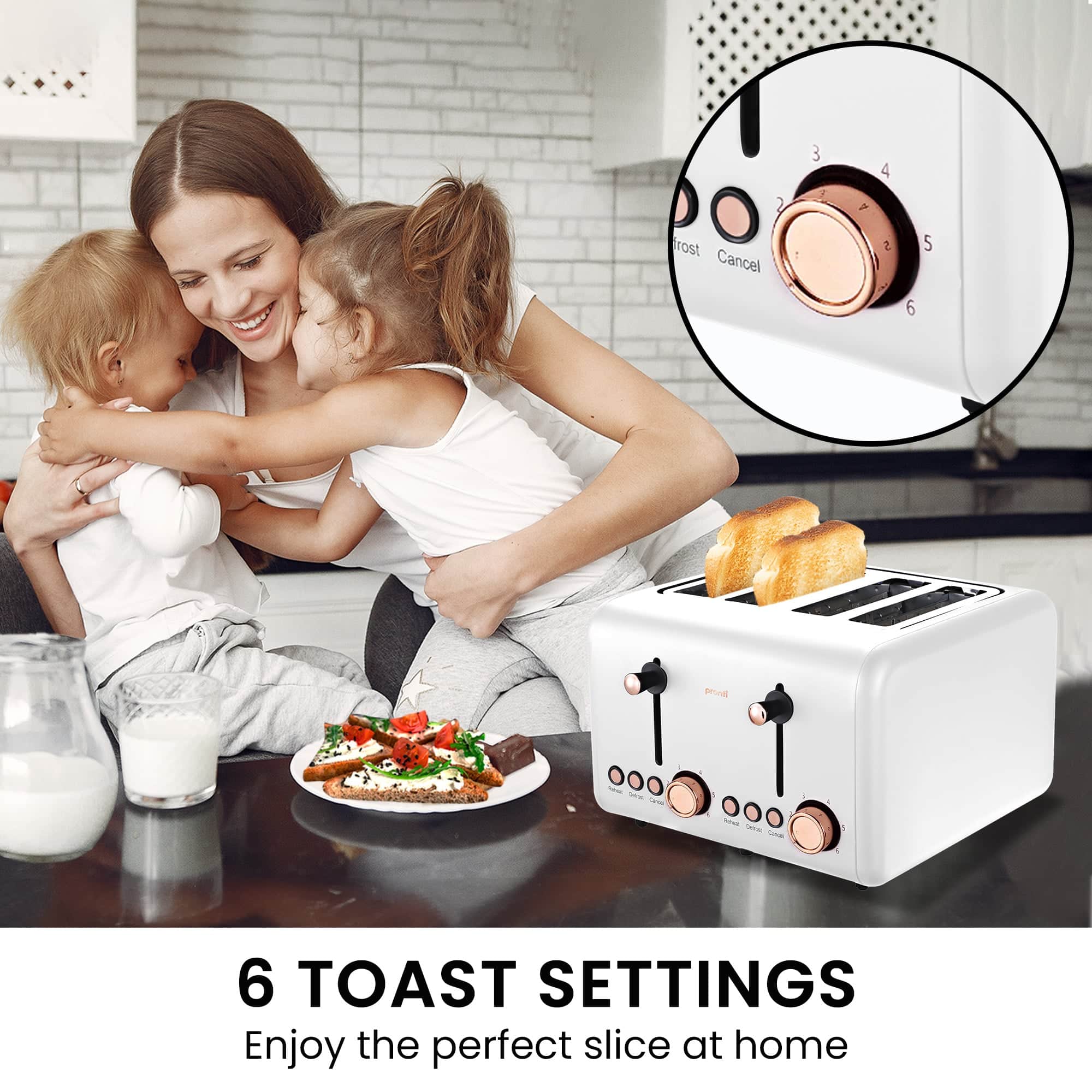 Breakfast Set White with Rose Gold Kettle, Toaster & 1.25L Espresso Machine
