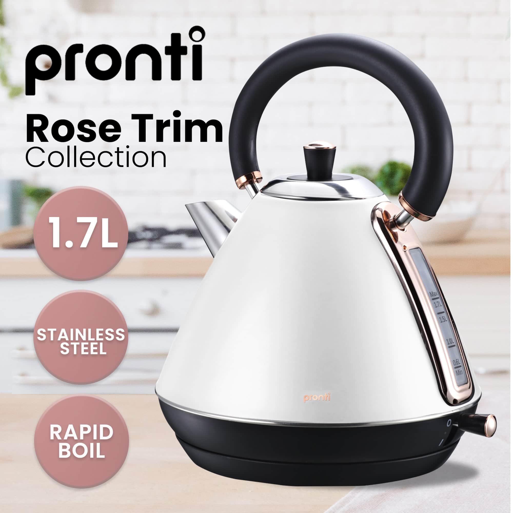Breakfast Set White with Rose Gold Kettle, Toaster & 1.25L Espresso Machine