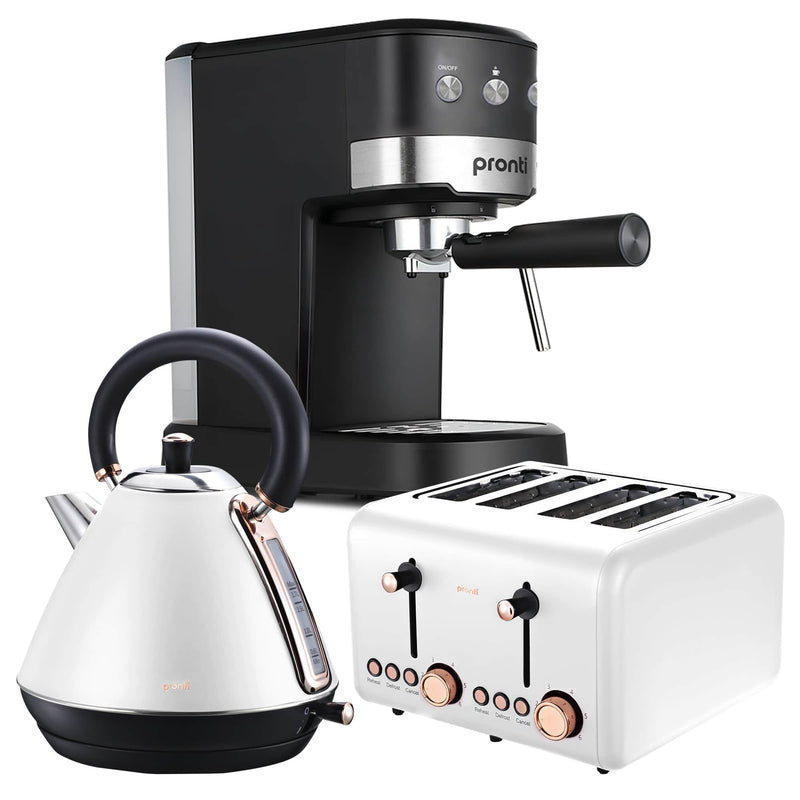 Breakfast Set White Rose Kettle Toaster Espresso Machine