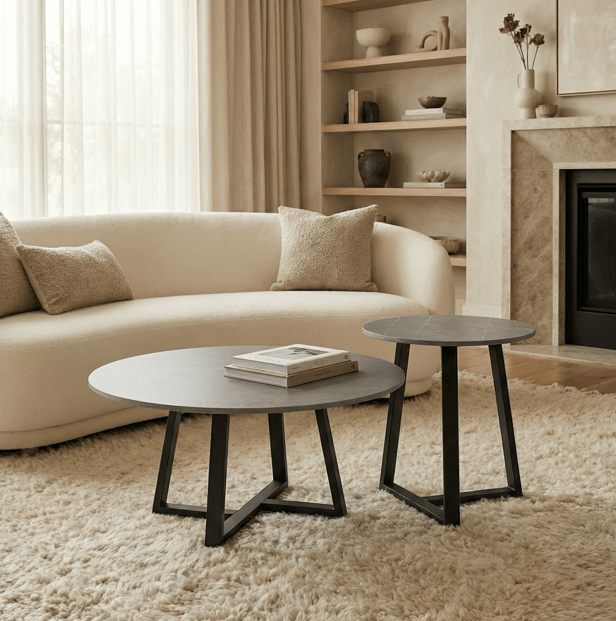 Grey colour - Broadway Two Tier Coffee Table Set - Stone Grey