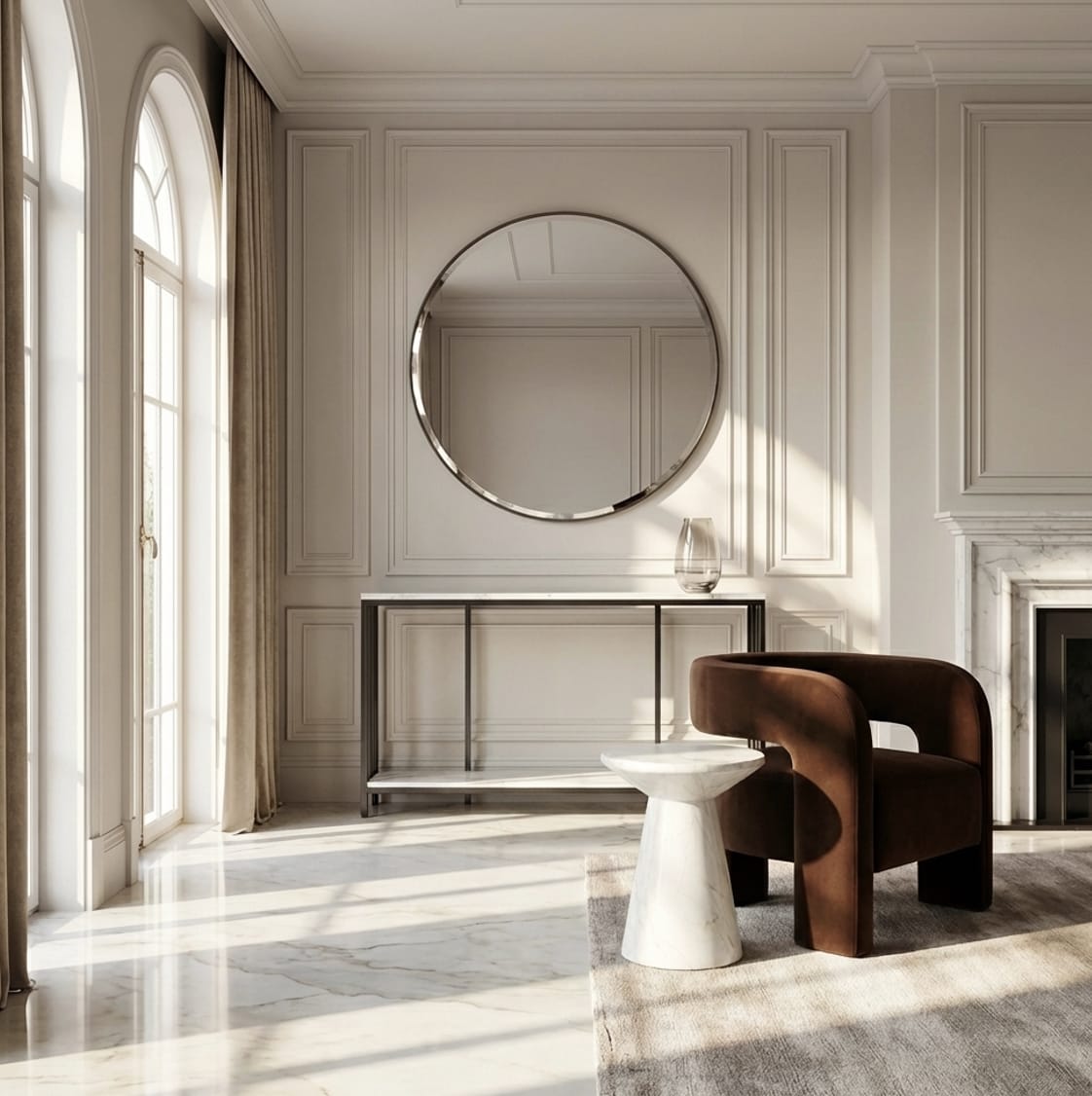 Bronte Dual Layer Marble Stone Console - White Marble Stone with Bathtubs