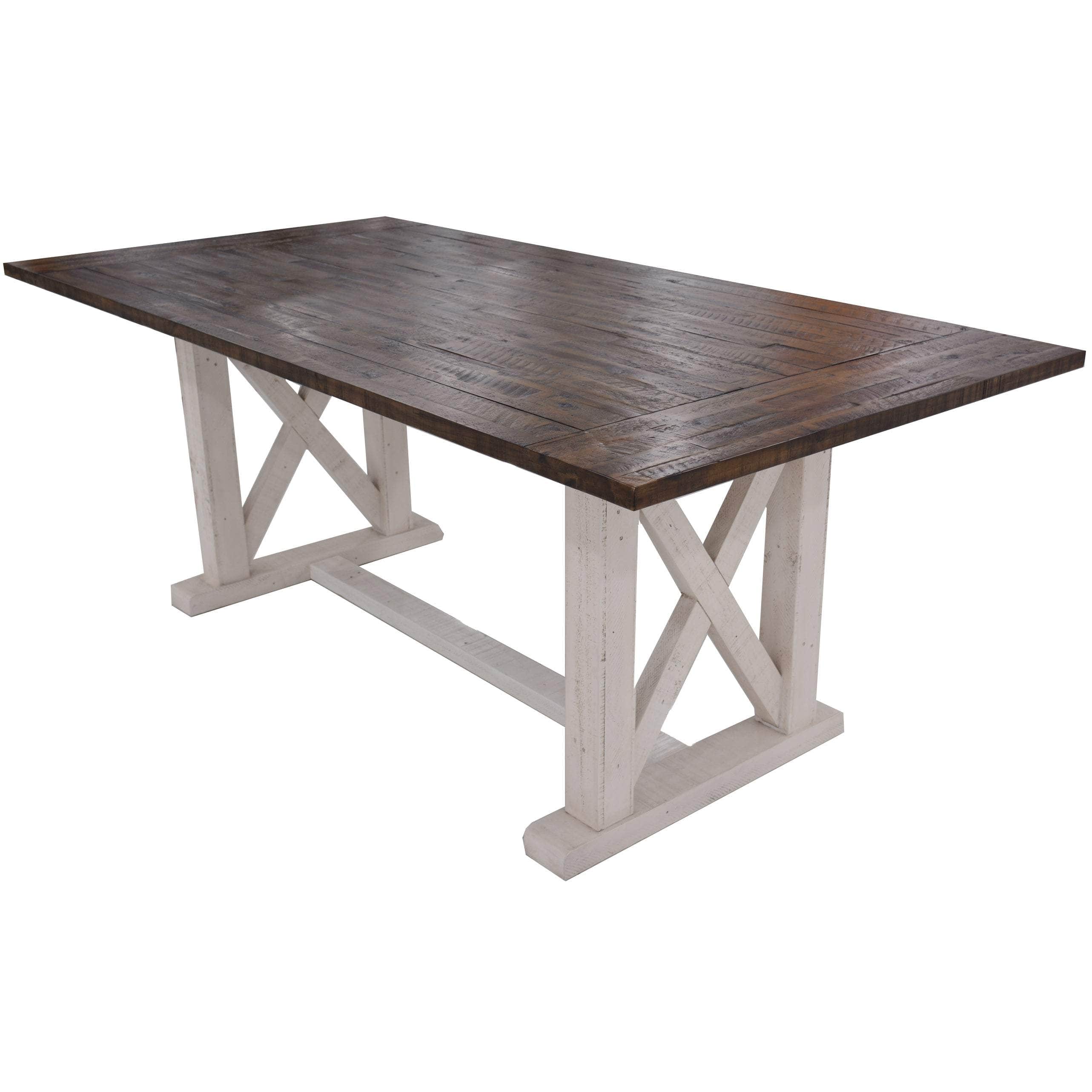 Brown and White Dining Table crafted from 200cm Solid Acacia Timber Wood