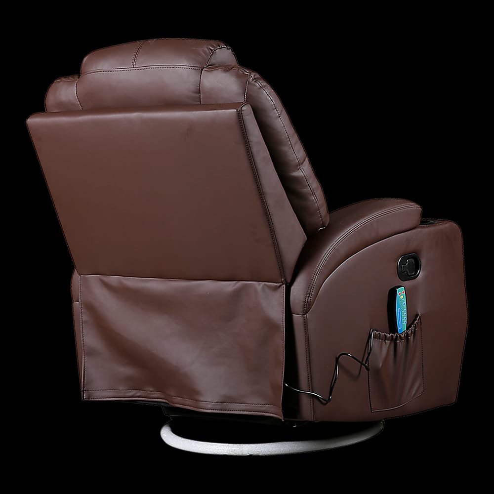 Brown Massage Sofa Chair Recliner Swivel Leather 8 Point Heated, Brown colour