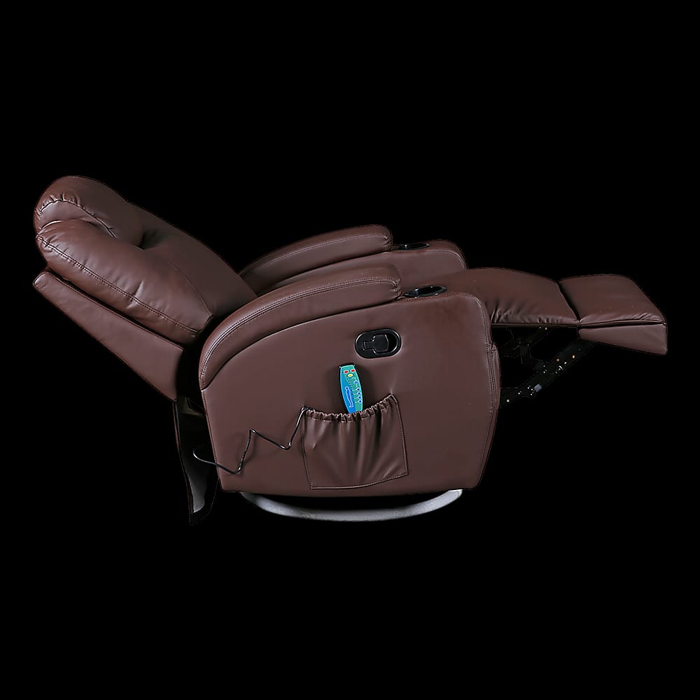 Brown Massage Sofa Chair Recliner Swivel Leather 8 Point Heated