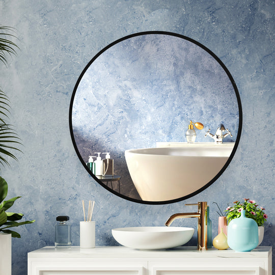 Wall Mirror Round Shaped Bathroom Makeup Large with Smooth Edge