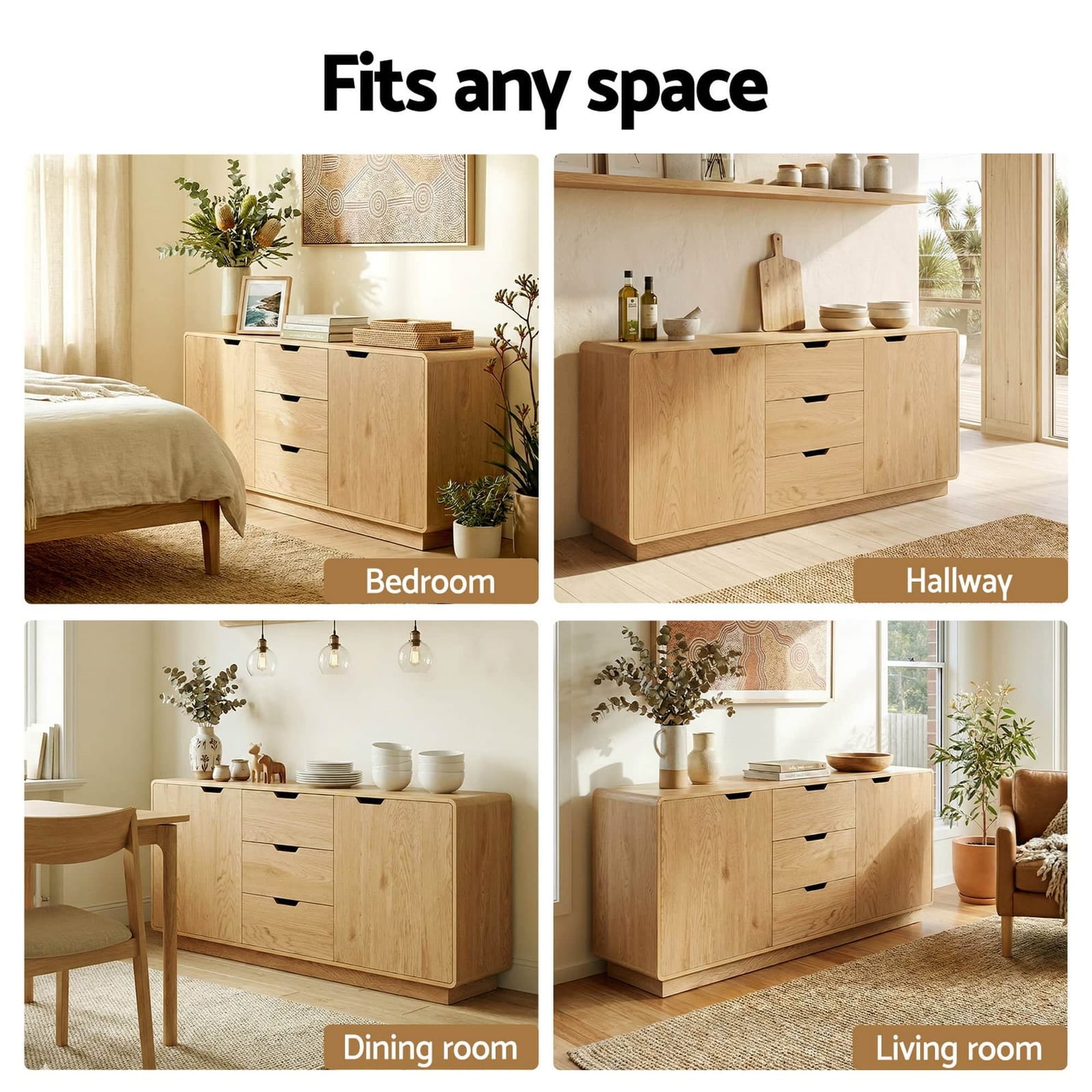 Buffet Sideboard Cabinet with Drawers Oak Scandinavian Modern Storage with Oak colour - photo 13