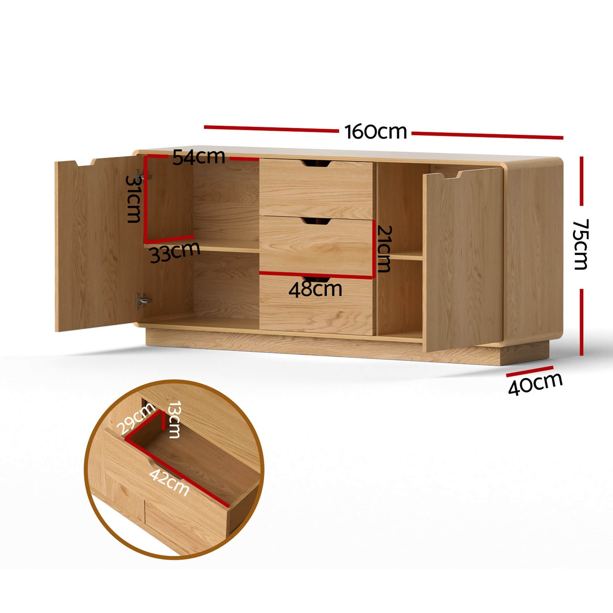 Buffet Sideboard Cabinet with Drawers Oak Scandinavian Modern Storage