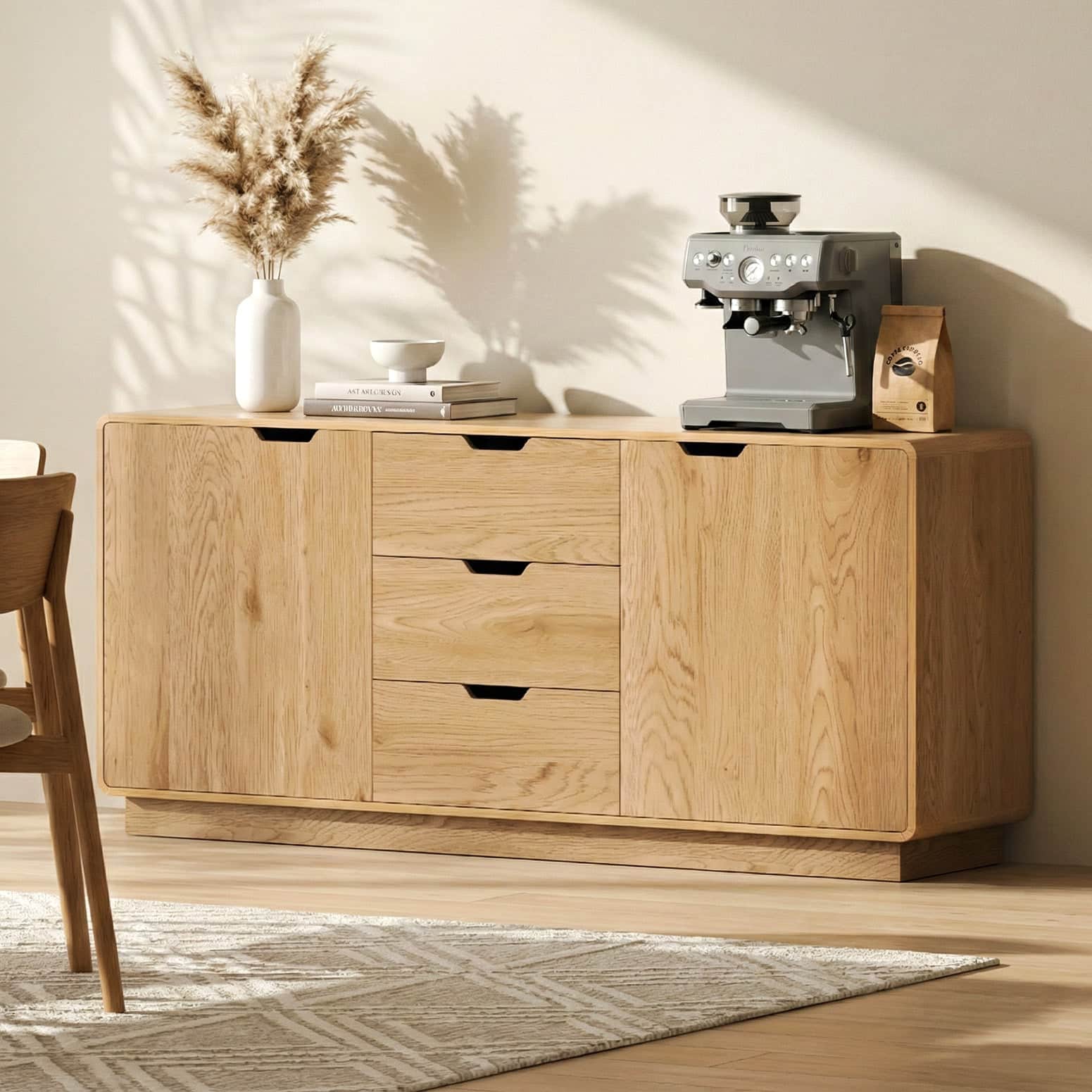 Buffet Sideboard Cabinet with Drawers Oak Scandinavian Modern Storage