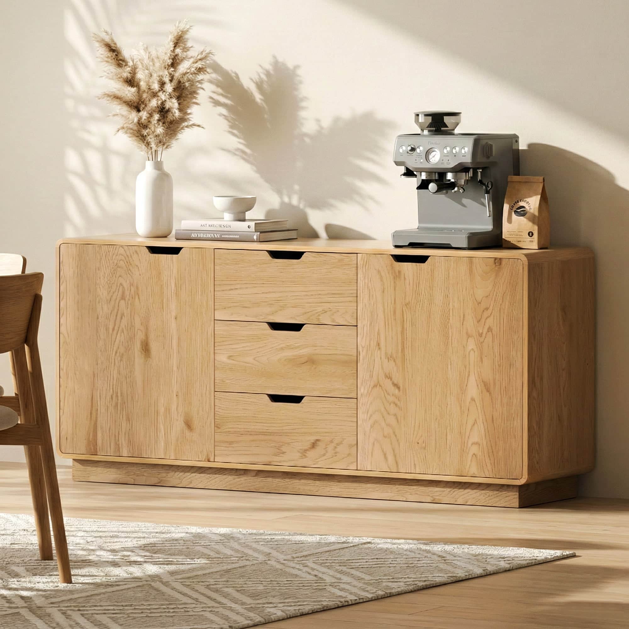 Buffet Sideboard Cabinet with Drawers Oak Scandinavian Modern Storage