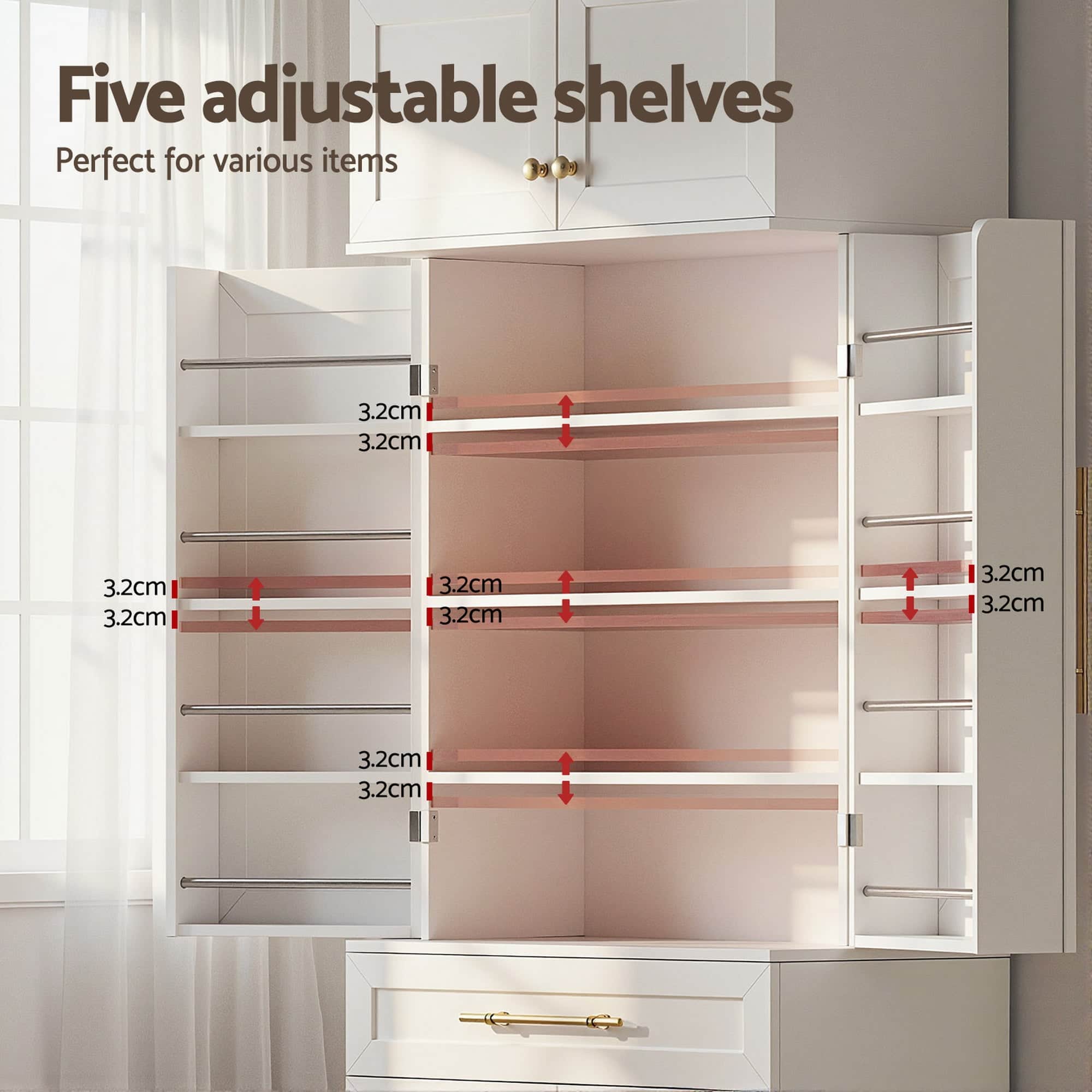 Buffet Sideboard Pantry Cabinet Hamptons Style Kitchen Storage Drawers