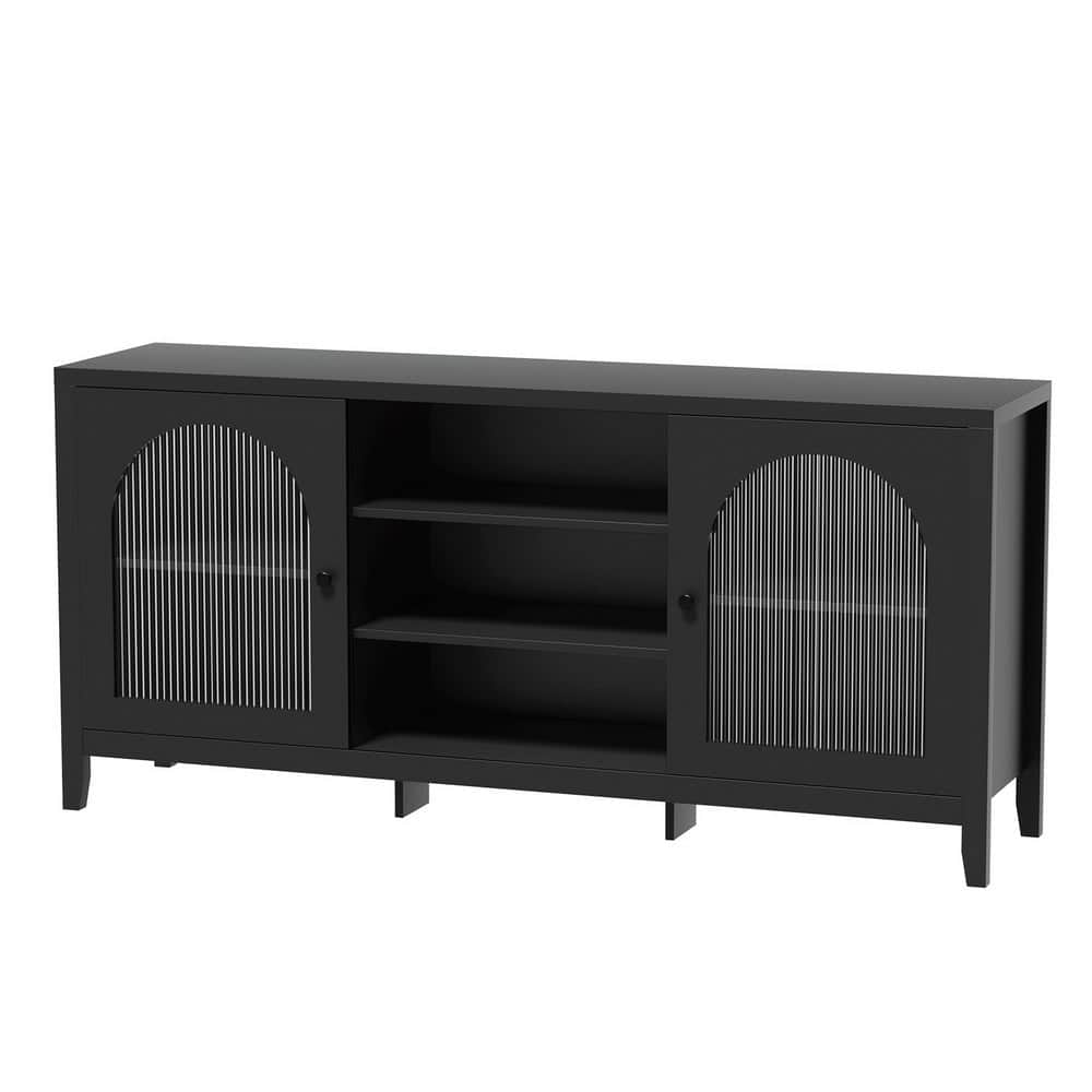 Buffet Sideboard Shelves Double Doors - Black