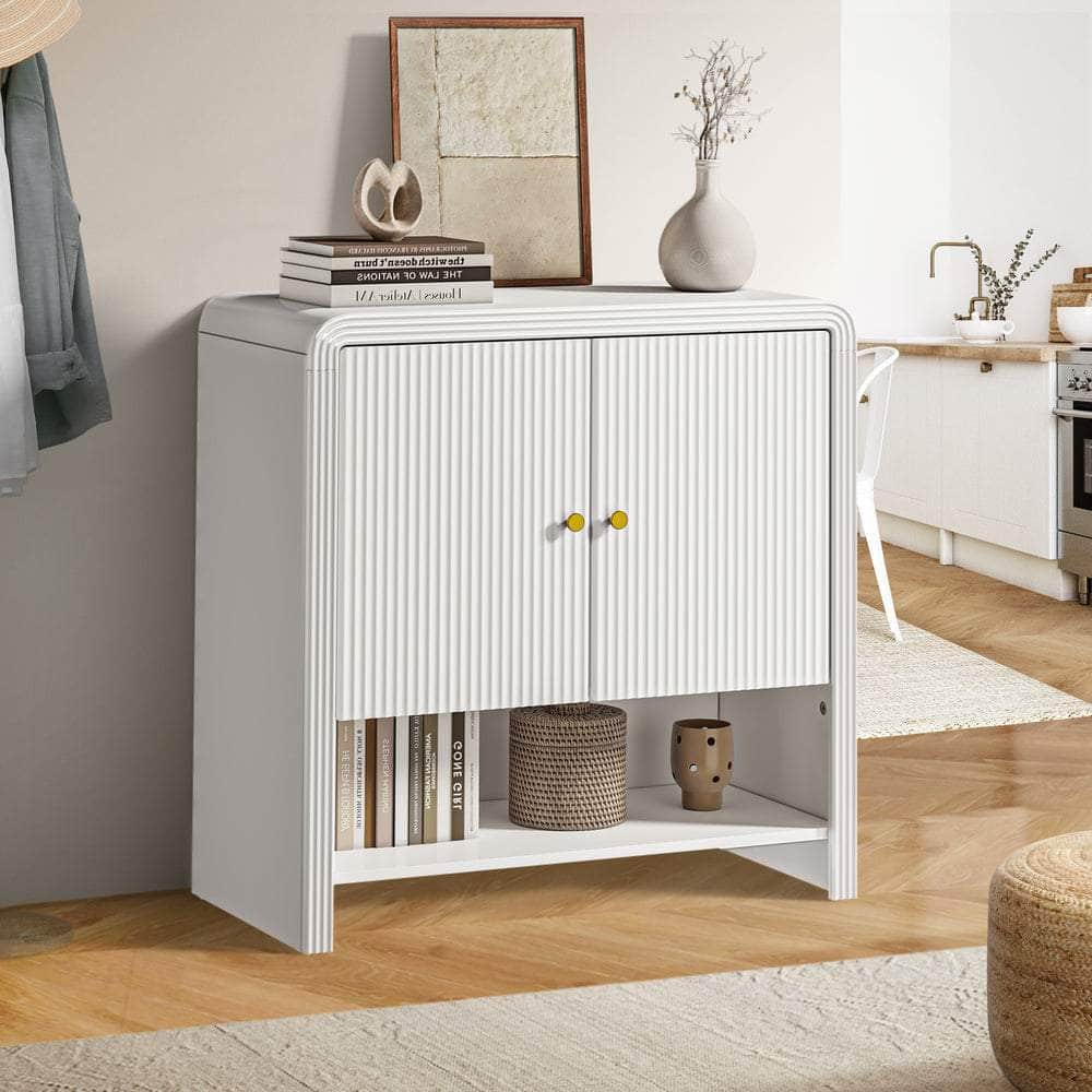 Buffet Sideboard Storage Cabinet White 2 Doors Cupboard for Dining Room