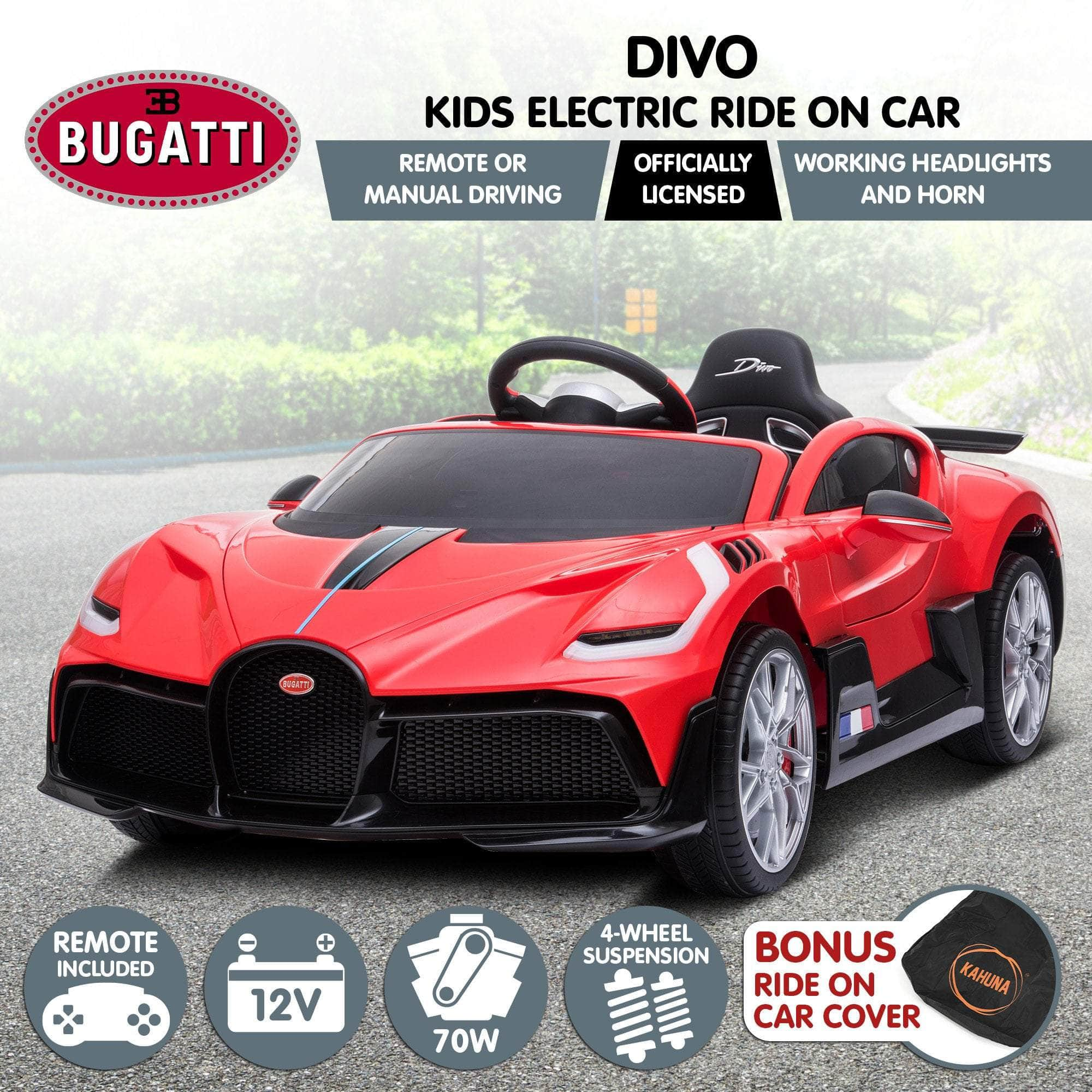 Bugatti Divo Kids Ride On Car Black/Blue/Red Edition