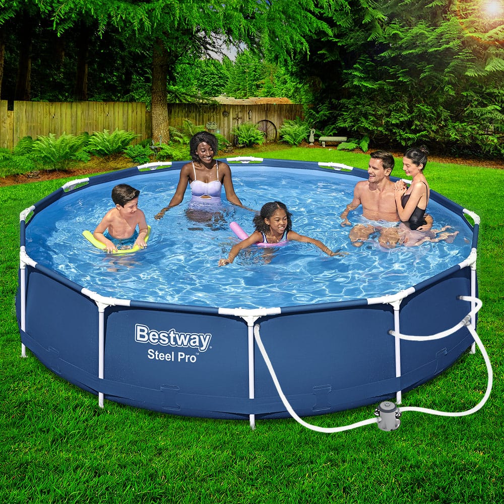 366X76Cm Steel Frame Round Above Ground Pool W/ Filter Pump 6473L | Steel finish