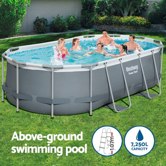 Steel Frame Above Ground Pool 427x250x100cm with Filter Pump Ladder - Swimming Pools