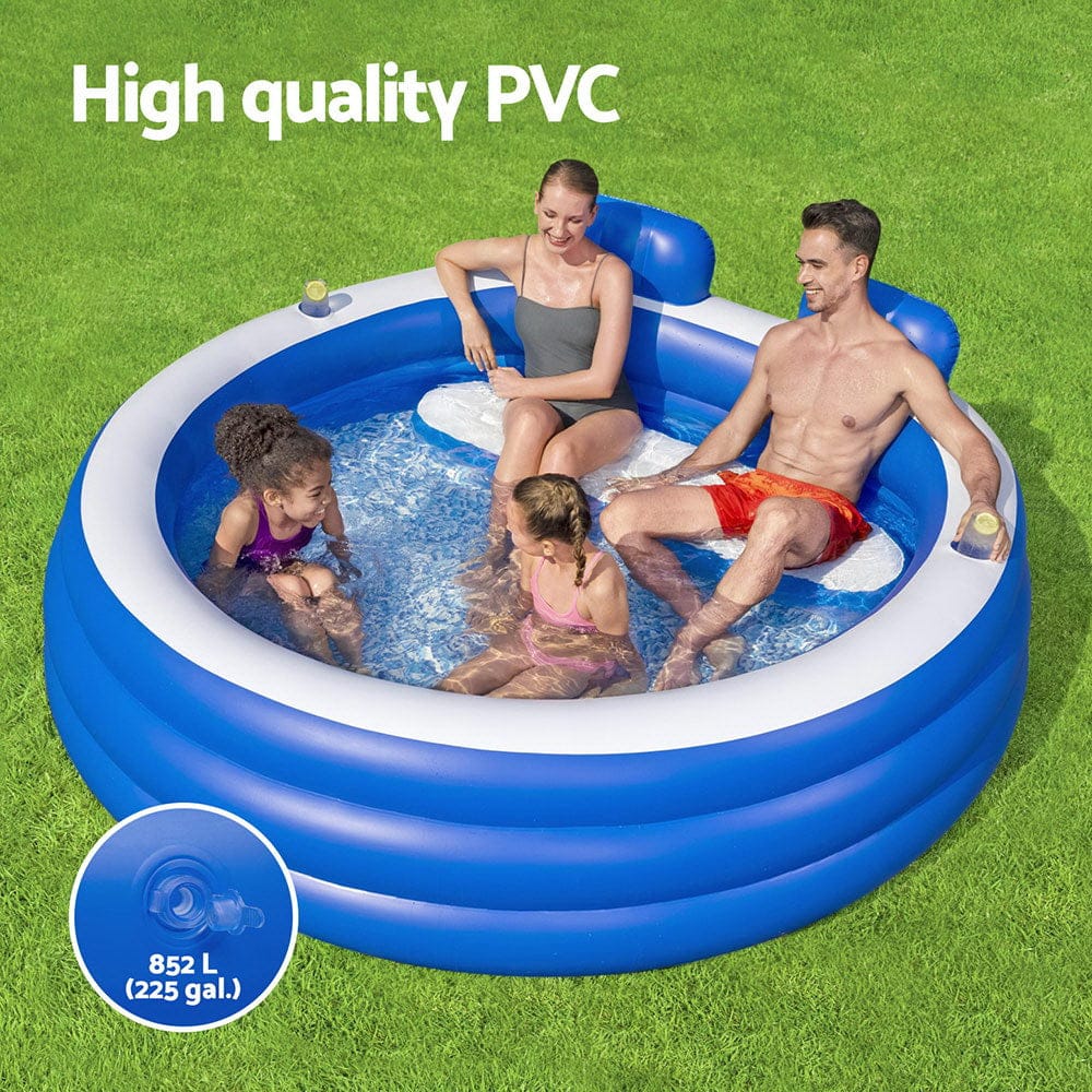 Kids Inflatable Pool Above Ground Pools Bench Seat Cup Holder 231X219Cm, Swimming Pools