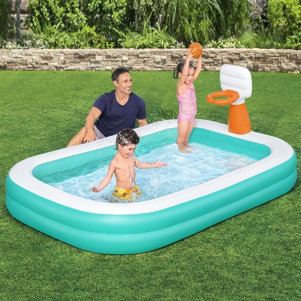 Kids Inflatable Pool w/ Basketball Hoop 251x168cm with Pool Toys & Inflatables