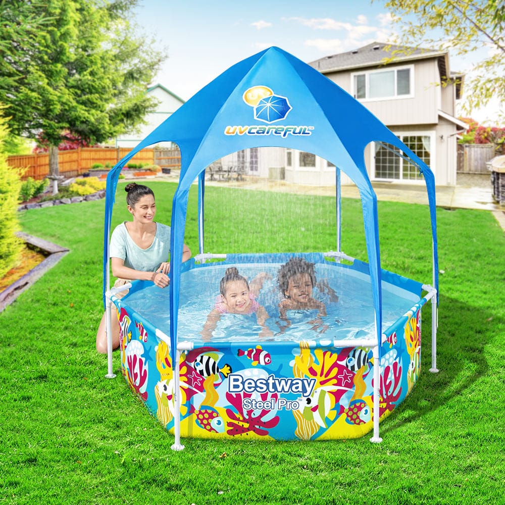 Kids Pool 183X51Cm Steel Frame Swimming Play Pools Canopy 930L with Swimming Pools