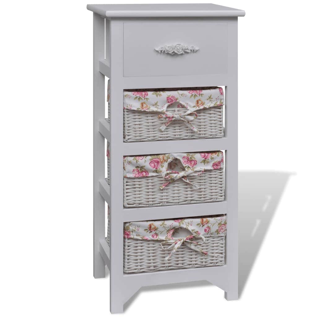 Cabinet with 1 Drawer and 3 Baskets White Wood