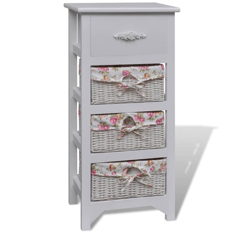 Cabinet with 1 Drawer and 3 Baskets White Wood