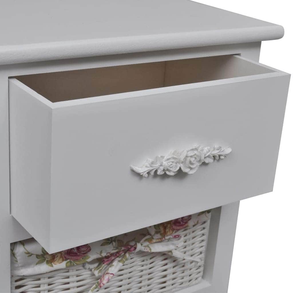 Cabinet with 1 Drawer and 3 Baskets White Wood