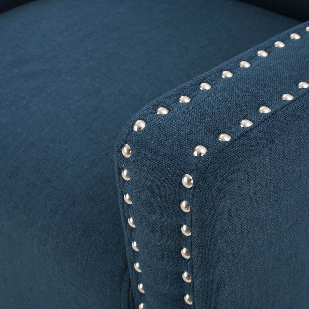 Camden Linen Fabric Studded Armchair in Dark Blue