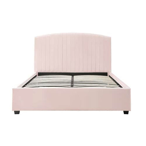 Camelia Queen Size Bed Frame Pink Velvet Upholstery High Headboard