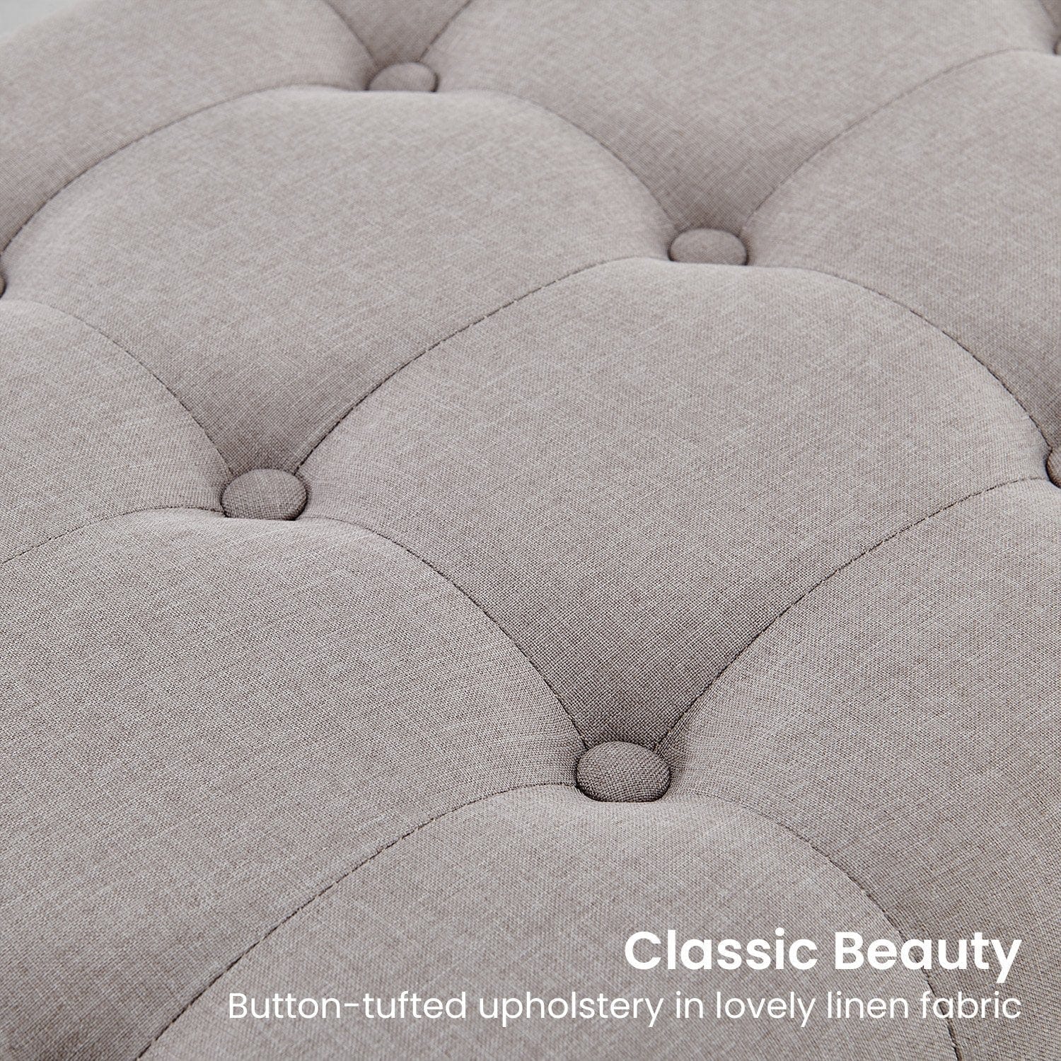 Cameron Button-Tufted Upholstered Bench with Metal Legs -Light Grey, Metal finish