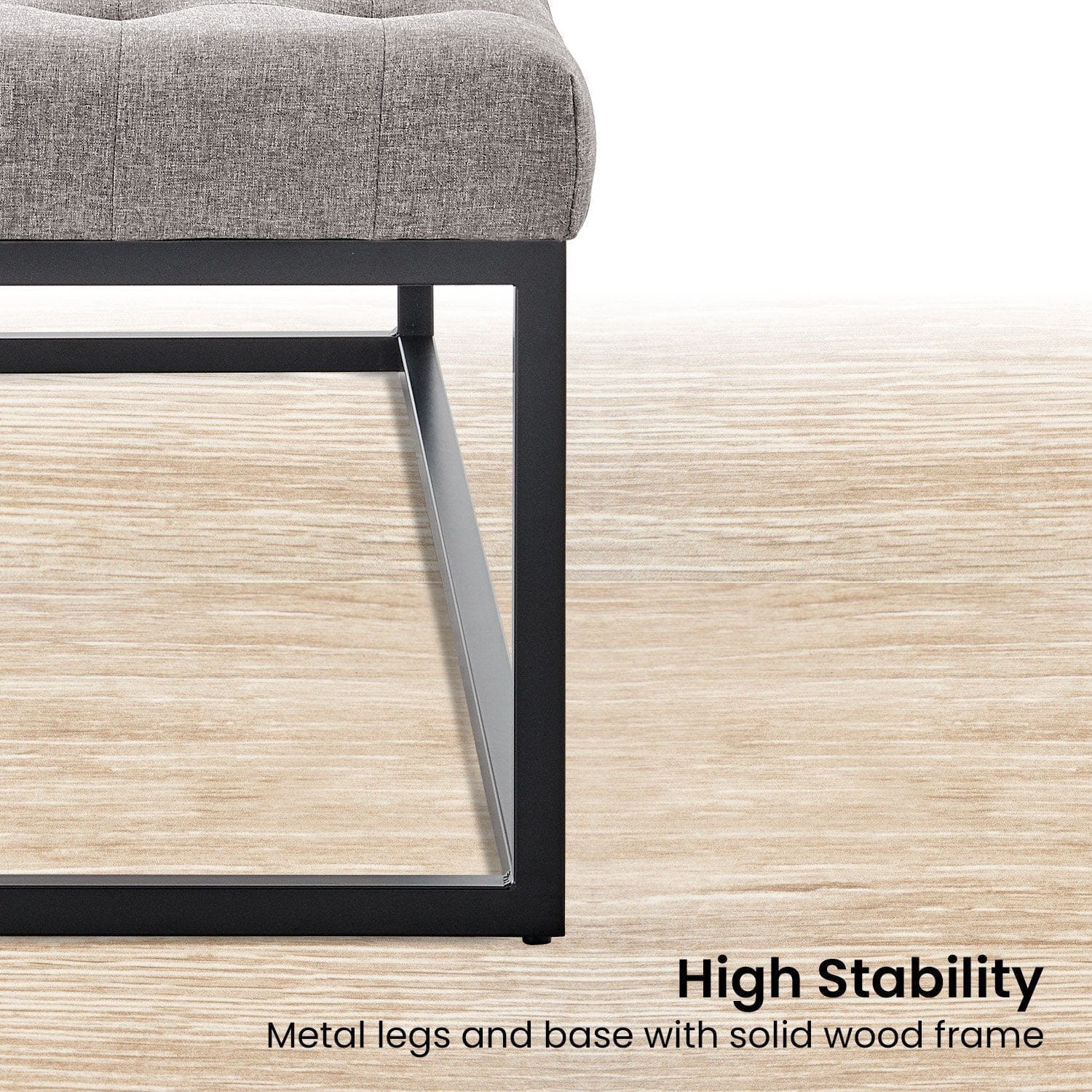 Cameron Button-Tufted Upholstered Bench with Metal Legs -Light Grey, Grey colour