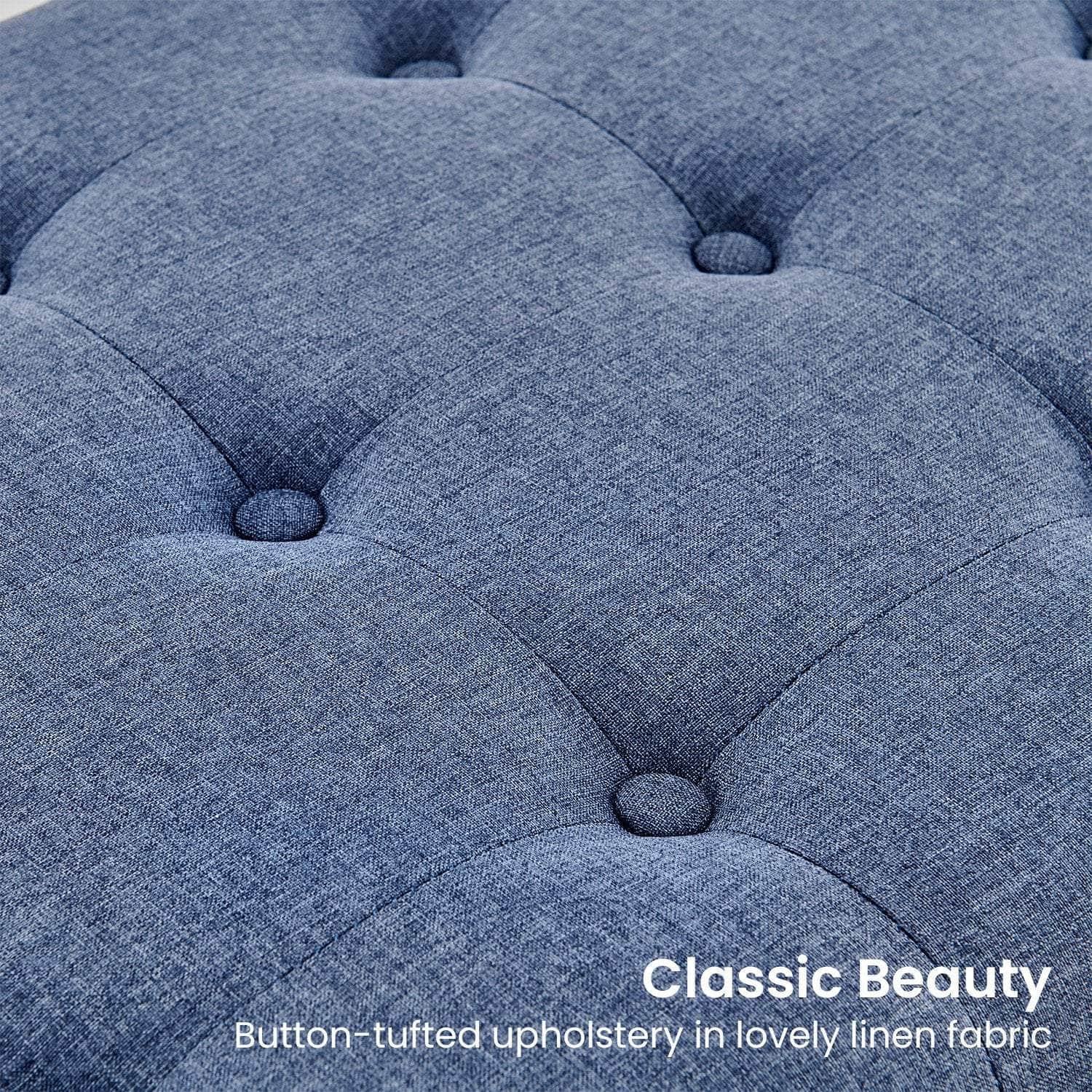 Cameron Button-Tufted Upholstered Bench with Metal Legs - Blue, Metal finish